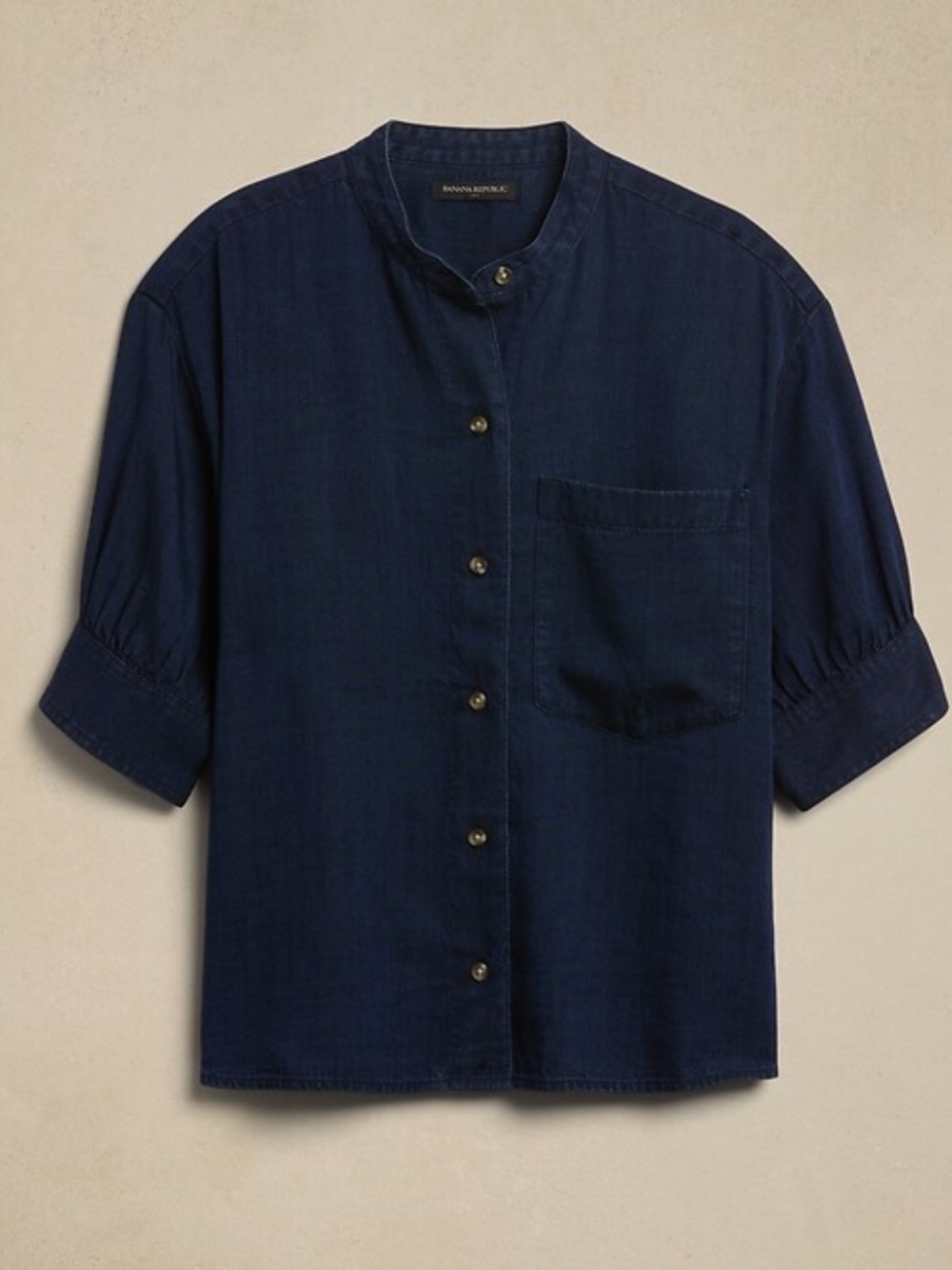 Banana Republic Dark Navy Button-Front Mandarin Collar Top